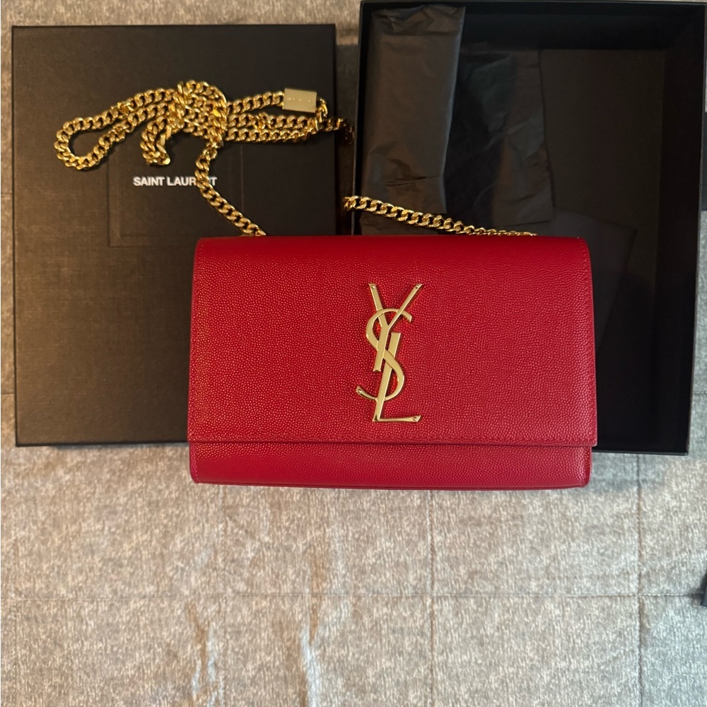 Saint Laurent Red Crossbody Bag with Gold Chain